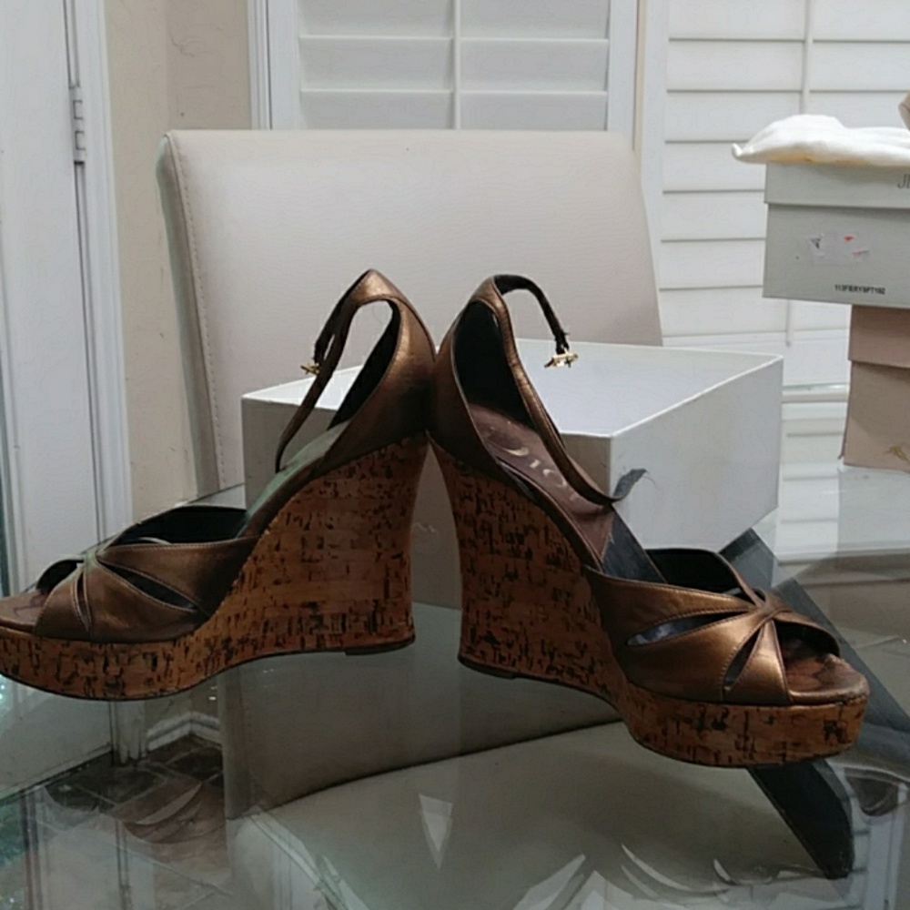 Dior Glam Straps bronze laminated cork wedge - Picture 2 of 7